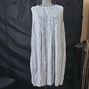 Sonoma Blue and White Button-Front Midi Dress